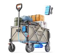 Litheli Carretilla Eléctrica Plegable, con Neumáticos Todo Terreno de 20cm, Capacidad de 200L, Carga Máxima de 60kg, 2 Frenos, Adecuada para Camping, Jardín, Compras, Color Beige