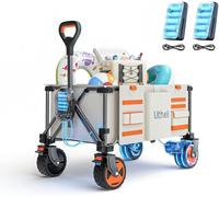 Litheli Carro de Exterior eléctrico Plegable, Carro de Mano Plegable, Doble Motor con Frenos, 150 L, 60 kg, Plegable, Adecuado para Camping, jardín, Playa, Compras (Beige)