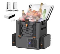 Litheli FrozenPack - Nevera con compresor de 20 L, 12 V/240 V, para camping, viajes, autocaravana, 15 minutos de refrigeración rápida, con 2 baterías de 4,0 Ah y cargador (3 paquetes)