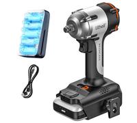LiTHELi Llave de impacto inalámbrica, par de 450 Nm, con batería de 2,5 Ah, motor sin escobillas, 3 velocidades y luz LED, adecuada para vehículos domésticos.