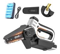 Litheli Mini Motosierra Batería para Poda, Motosierra Eléctrica Brushless de 15 cm con Lubricación Automática, Motosierra de Mano con Diseño de Seguridad para Corte de Madera y Jardín