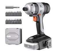 Litheli Taladro atornillador de impacto, 1/4", portabrocas hexagonal inalámbrico, con batería de 20 V, 10000 mAh, 180 Nm, 3000 IPM, incluye luz LED, clip para cinturón y 21 accesorios