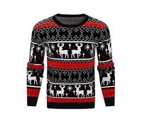 Litherday Jersey Navidad Hombre Suéter Navideño con Reno y Copos de Nieve Cuello Redondo Manga Larga Suave Cálido para Fiesta Navidad Invierno Negro XXL