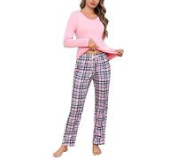 Litherday Pijama de Invierno para Mujer - Conjunto de Algodón Manga Larga con Cuello en V, Bolsillos y Cordón - Ropa de Dormir, Rosa, S