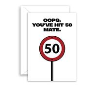 Lithobee - Divertida tarjeta de cumpleaños - Oops You've Hit 50 Mate Speed Limit- Tarjetas de cumpleaños groseras para mamá, papá, hijo, hermano, hermana, mejor amigo, tarjetas humorísticas de
