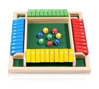 Lithyc Juego de Mes - Shut The Box Game para 1-4 Jugadores - Juego de Mesa de Madera para El Hogar,Caja de Juegos Educativos de Madera con 8 Dados (Quadricolor)