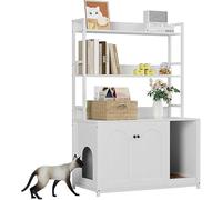 Litiere para gatos con 2 estantes - Elegante mueble de gato en blanco, rascador, casa para gatos de interior y armario de baño, estante de arena que ahorra espacio (blanco)