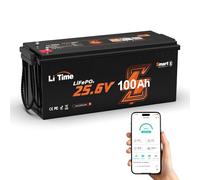 LiTime 24V 100Ah Batería Lifepo4 Litio con Bluetooth y 100A BMS, Protección contra Bajas Temperaturas, 4000-15000 Ciclos, 24V Batería Litio para Caravana, Energía de Respaldo, Aplicación Fuera Red