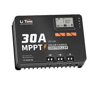 LiTime 30A Regulador de Carga Solar, Controlador de Carga Solar 12v con Adaptador Bluetooth, Pantalla LCD Ajustable e Indicador LED, Regulador Solar Mppt para Baterías de Litio
