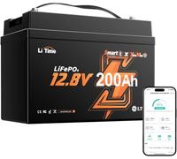 LiTime Batería de Litio 12V 200Ah LiFePO4 Xtra Mini con Bluetooth, Batería LiFePO4 con BMS de 200A y Protección contra Bajas Temperaturas, 2560Wh de Energía para Autocaravana y Barcos