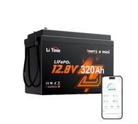 Litime Bateria LiFePO4 12V 320Ah Mini con BMS 200A y Protección por Baja Temperatura, Batería Litio 12V 4096Wh Energía, 189mm de Ancho para Autocaravana, Camper, Barco y Off-Grid