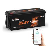 LiTime Batería Litio 24V 100Ah con Bluetooth y Protección Bajas Temperaturas, Bateria Lifepo4 con BMS 100A, 15000 Ciclos, para Caravana, Barco, Energía Respaldo, Aplicación Fuera Red