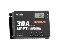 LiTime Regulador de carga solar MPPT de 30 A 12 V/24 V con adaptador Bluetooth, parámetros de pantalla LCD ajustable, indicadores LED, regulador de panel solar, para batería de litio