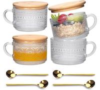Litimkat 4 Piezas Tazas de Café Vintage, Vasos de Latte Macchiato, con Tapa y Cuchara, Tazas de Desayuno, para Capuchino, café con Leche, Cereales, Leche, cumpleañosRegalo