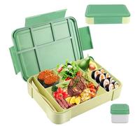 Litimkat Fiambrera para niños con 1330 ml lonchera a prueba de fugas con compartimentos, lonchera de viaje, adecuada para adultos, niñas y niños, apta para microondas/lavavajillas (verde)