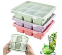 Litimkat Pack de 3 cubiteras de hielo, cubiteras de silicona con tapa | cubitos de hielo cuadrados grandes de 4,8 cm, para cócteles, whisky, vino, fruta, purés de frutas, helado, té helado