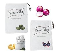 Litinliv 2 Piezas Bolsa para Patatas y Cebolla, Bolsa de Almacenamiento, Bolsas Algodon con Cordon, Cremallera Llateral Bolsas Vegetales, Bolsas de Lona Ecológicas para Ajo Verdura 26 x 36 CM