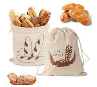 Litinliv 2 Piezas Bolsas de Pan de Lino con Cordón, Bolsa de Pan Reutilizable, Bolsas de Almacenamiento de Pan, Multifuncional Bolsa Pan para Pan/Baguette/Frutas/Verduras, 40×30CM
