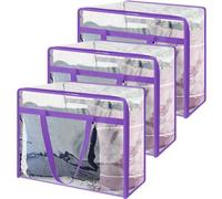 Litinliv Bolsa de Almacenamiento Grande, 3 Piezas Bolsas para Guardar Ropa Transparentes, con Asas y Cremalleras, Bolsas Almacenaje de PVC, para Mantas, Edredones, Ropa, Juguetes, Mudanza