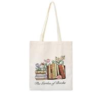 Litinliv Bolsa de Tela Impresa, Canvas Tote Bag Reutilizables para Mujer con Larga Asa, Bolsa de Compras Plegable para Escuela, Bolso de Mano Lavable para Amigos, Colegas, Fans (Beige, 33 × 37cm)