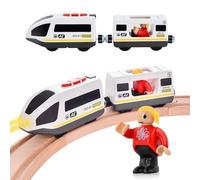 Litinliv Tren Eléctrico de Juguete para Niños (Conexión Magnética), Tren de Locomotora de Acción con Batería, Juego de Tren Eléctrico de Alta Velocidad, Compatible con Thomas, Brio, Rojo, Chuggington