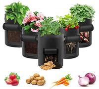 LITLANDSTAR Potato Grow Bag, 5 paquetes de 15 galones Vegetable Grow Plant Bags con ventana y asas para verduras, frutas, flores, patatas (negro)