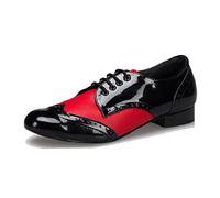 LITNERMIA Zapatos con Cordones para Hombre Latino Jazz Moderno Rumba Salón Social Tango Zapatos de Baile,SM2302 Negro Rojo 2.5cm Tacón,42 EU