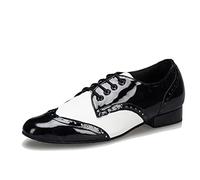 LITNERMIA Zapatos con Cordones para Hombre Latino Jazz Moderno Rumba Salón Social Tango Zapatos de Baile,SM2302 Negro Blanco 2.5cm Tacón,41.5 EU