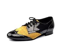 LITNERMIA Zapatos con Cordones para Hombre Latino Jazz Moderno Rumba Salón Social Tango Zapatos de Baile,SM2302 Negro Amarillo 2.5cm Tacón,39 EU