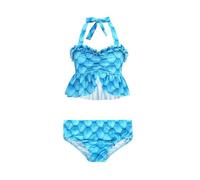Lito Angels Bañador Niñas 2 Piezas Escamas de pez Tankini Infantil, Princesa del Oceano Escamas Brillantes para Playa Piscina Vacaciones de Verano y Cumpleaños, Edad 7-8 años Azul Talla 122