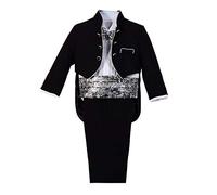 Lito Angels Conjunto de 5 Piezas Traje Vestir para niños bebé, Esmoquin Negro para Boda, Fiesta Formal, Ceremonia y ocasión Especial (con fajín Plateado y Pajarita) 18 a 24 Meses