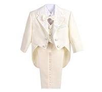 Lito Angels Conjunto de 5 Piezas Trajes Vestir para niños bebé, Esmoquin Formal con Cola, Traje de Caballero de Boda Fiesta Ceremonia (Ivory) 9 Meses