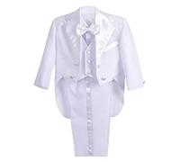 Lito Angels Conjunto de 5 Piezas Trajes Vestir para niños bebé, Esmoquin Formal con Cola, Traje de Caballero de Boda Fiesta Ceremonia (Blanco) 6 Meses