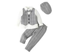 Lito Angels Conjunto de Chaleco Traje a Cuadros Ropa de Boda Formal Ceremonia con Sombrero para Niños Pequeños Talla 4-5 años, Gris