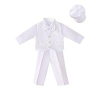 Lito Angels Conjunto de Ropa de Bautizo Traje Blanco de Bautismo con Gorro para Bebe Niño, Talla 12-18 Meses (Número de etiqueta 0L)