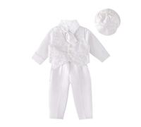 Lito Angels Conjunto de Ropa de Bautizo Traje Blanco de Bautismo con Gorro para Bebe Niño, Talla 9-12 meses (Número de etiqueta 0M)