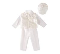 Lito Angels Conjunto de Ropa de Bautizo Traje Marfil de Bautismo con Gorro para Bebe Niño, Talla 6-9 meses (Número de etiqueta 0S)