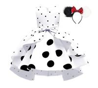 Lito Angels Disfraz 101 Dálmatas con Orejas de Ratón Aro de Pelo para Niña, Vestido de Fiesta de Cumpleaños y Navidad Talla 10-11 años, Lunares Blancos Negros (Número de etiqueta 150)