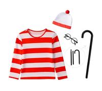 Lito Angels Disfraz Conjunto de Ropa Donde esta Wally con Bastón, Sombrero y Gafas para Niños y Niñas Talla 9-10 años (Número de etiqueta 140)