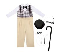 Lito Angels Disfraz de Abuelo para Niño 5-6 Años - Traje Retro con Overol, Bastón y Accesorios para Teatro y Eventos
