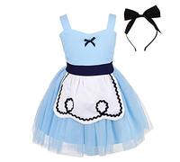 Lito Angels Disfraz de Alicia en el País de las Maravillas con Aro de Pelo para Niñas Pequeñas, Vestido de Tul de Verano con Delantal Blanco, Talla 4-5 años, Azul