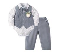 Lito Angels - Disfraz de bebé para niño, 5 piezas, con chaleco, camisa, pantalón de pajarita y flor para bautizo, boda, cumpleaños, Navidad, Pascua, celebración de ceremonia mes, edad 0-24, gris, 6-12