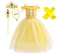 Lito Angels Disfraz de Bella y la Bestia Vestido de Princesas Belle con Accesorios para Niña Talla 5-6 Años, Amarillo