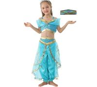 Lito Angels Disfraz de Carnaval de Princesa Desert Princesa para Niña con Capa Vestido de Princesa del desierto con Diadema Talla 2 a 3 Años Verde Azulado, Estilo A
