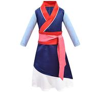 Lito Angels Disfraz de Carnaval Mulan para Niña, Ropa Traje China Heroina Hanfu, Talla 10-12 años, Azul (Número de etiqueta 160)