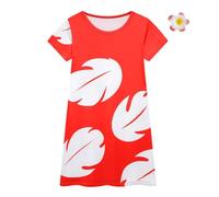 Lito Angels Disfraz de Carnaval Vestido de Hawaiana con Pinza para el Cabello de Flores para Niñas Talla 5-6 años, Rojo