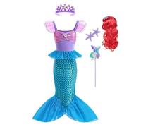Lito Angels Disfraz de Carnaval Vestido Sirenita Princesa Ariel Sirena con Corona y Peluca para Niñas Pequeñas Talla 2-3 años, Azul Morado (Número de Etiqueta 100)