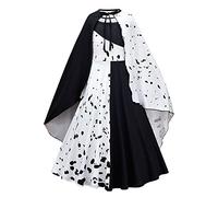 Lito Angels Disfraz de Cruella con Capa, Vestido de Lunares Dálmatas en Blanco y Negro para Niñas, Talla 7-8 años