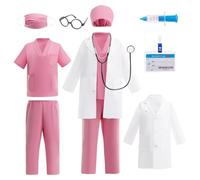 Lito Angels Disfraz de Enfermera para Niñas con Bata Pantalón y Camiseta de Quirófano y Accesorios Médicos Día la Carrera Doctora Juego Rol Halloween 4-5 Años 110 Rosa