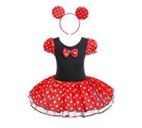 Lito Angels Disfraz de Minnie Mouse con aro de pelo con orejas de ratón para niña Vestido de falda de tutu de danza de lunares rojos Talla 2 a 3 años